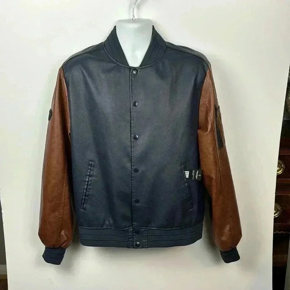 Fried Denim NYC Brown & Navy Varsity Bomber Jacket Size: L NWT